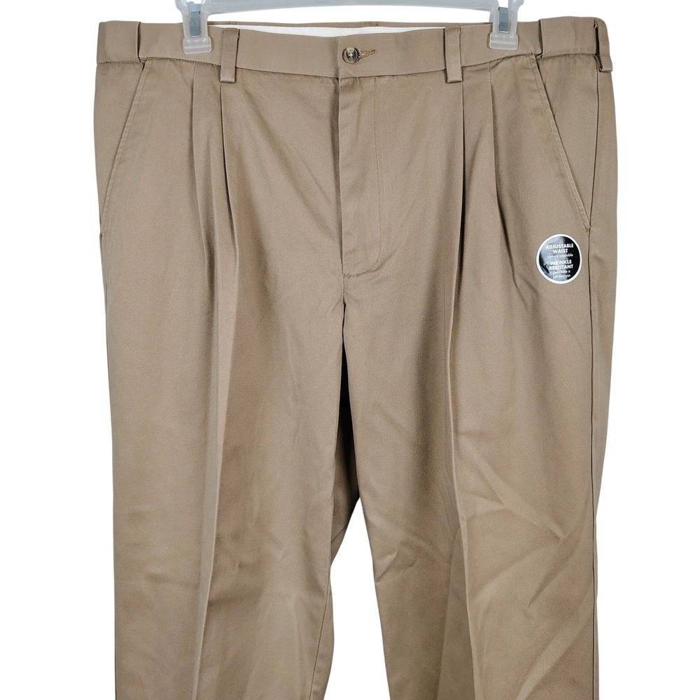 NWT George Mens 40X32 Extend Pleat Pant Mocha Chip Brown Cotton Dadcore Preppy